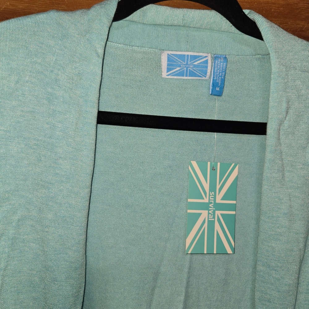 Survival Womens Aqua Blue Longline Open Front Cardigan Sweater Size M NWT